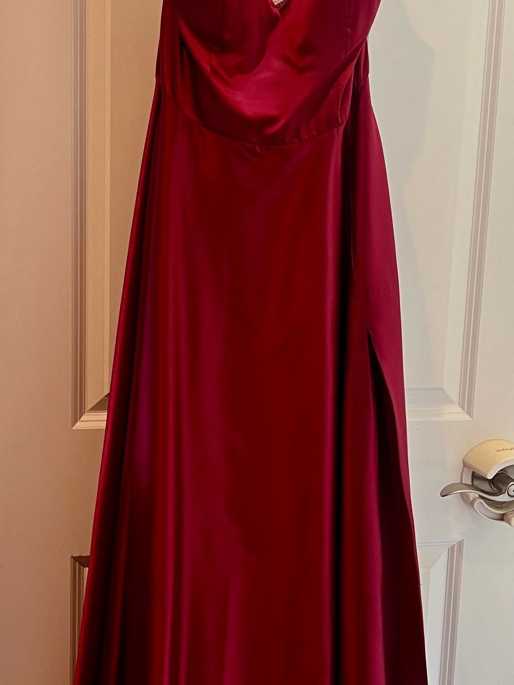 B Darlin Satin Maxi Dress in Deep Red